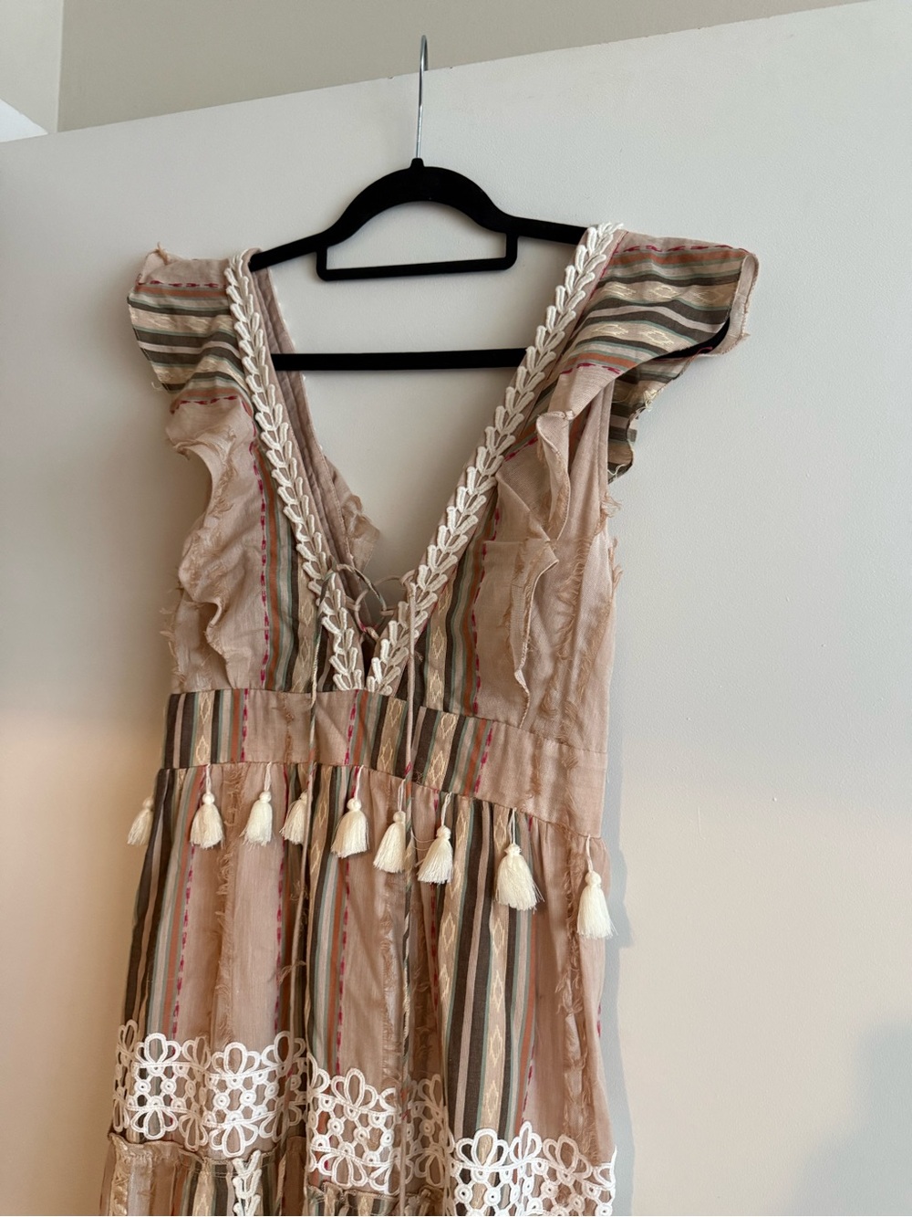 NWOT Anthropologie Hemant & Nandita Pixie Boho Prionted Fringe Long Maxi Dress - Picture 3 of 9